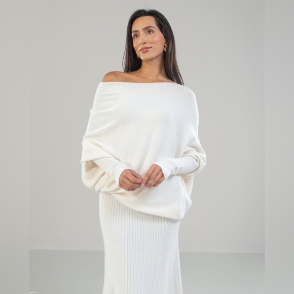 Jaki London Asymmetric Draped Sweater Ivory - Picture 1 of 5